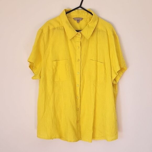 Suzannegrae Linen Button Up Shirt Women Size XL Yellow Coastal Summer Australian - Picture 1 of 7